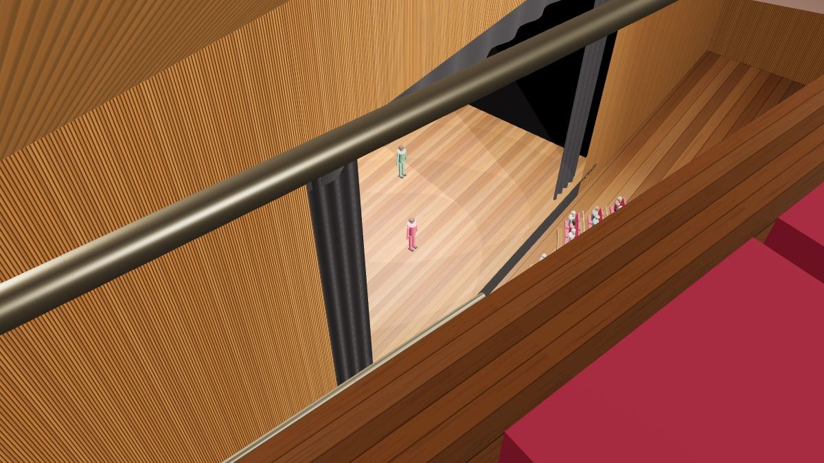 AKM Türk Telekom Opera 1. Balkon Çift (yan) koltuklarından sahne görünümü (3B çizim)