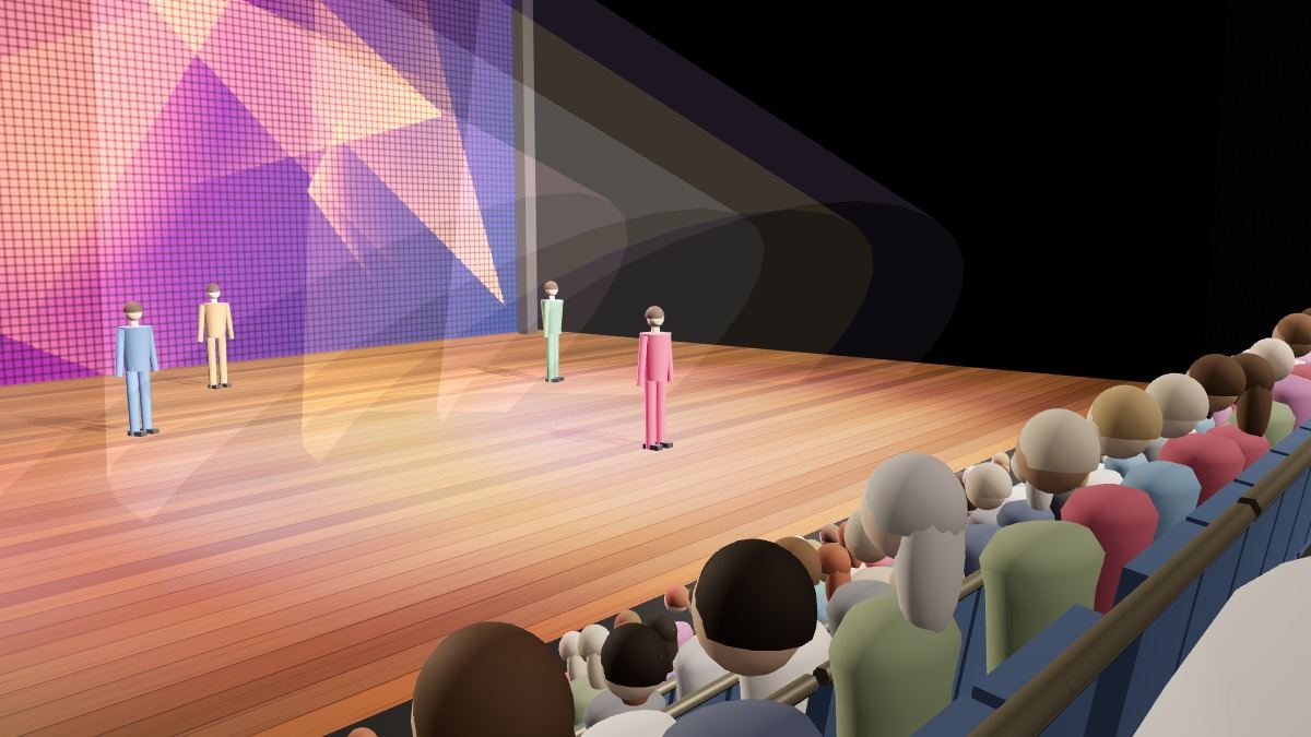 Cemal Reşit Rey Konser Salonu Parter Sol koltuklarından sahne görünümü (3B çizim)